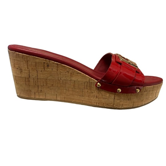 Coach Jen Patent Leather Wedge Slides Red 8.5 - Picture 2 of 9